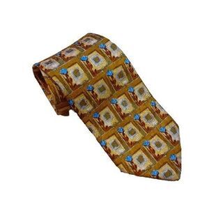 Ermenegildo Zegna Neck Tie Geo Gold 100% Silk Abstract Baroque Made In Italy